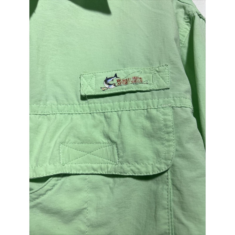 World Wide Sportsman Shirt Mens Large Green Long Sleeve Button Up Medium EUC I12 - Picture 2 of 7